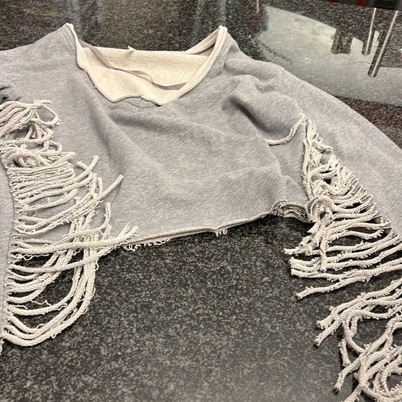 Free People Oversized Fringe Sleeve Sweatshirt Size XS - Picture 7 of 8